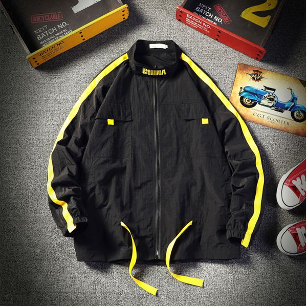 

2019 summer new fashion harajuku couple loose trend embroidered ribbon stand collar labeling detachable sun protection clothing, Black;brown
