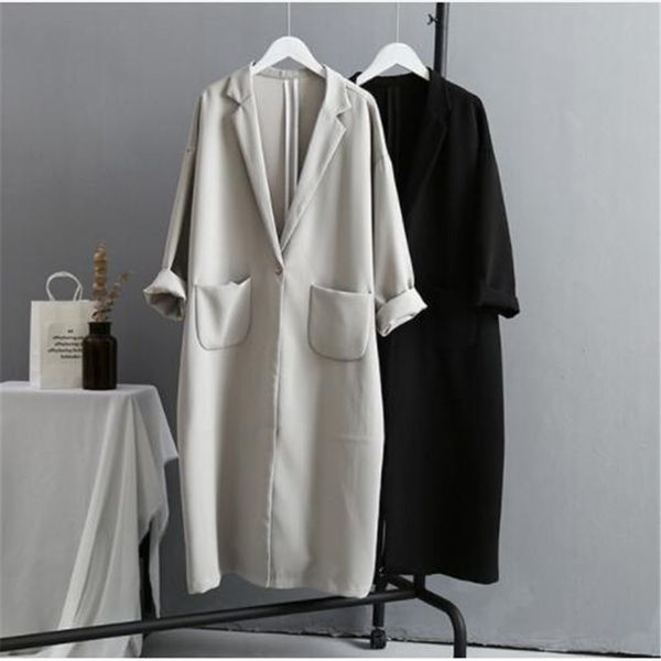 

autumn winter womens trench coats 2019 boutique korean version large size loose long women trench coat black/grey, Tan;black