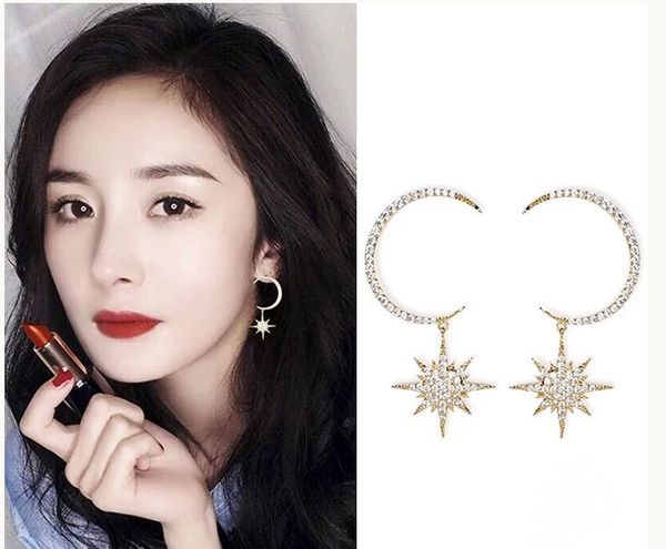 

maxi instagram стиль моды простой личности луна звезда подвеска блестящие серьги с бриллиантами дикой длинный темпераментом серьга для шикар, Golden