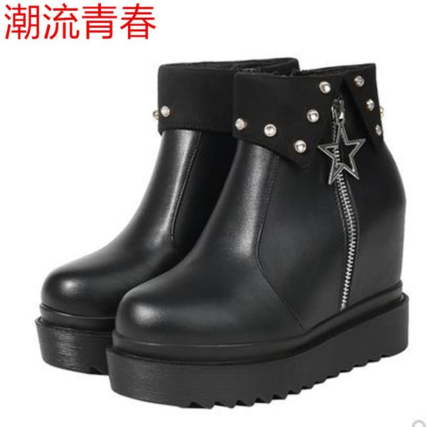 

new arrival ankle boots for women 2019 platform boots fashion punk black flat shoes autumn winter add wool