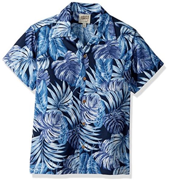 

naked & famous denim men's alohashirt-tropical leaves navy, Blue