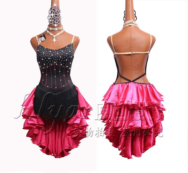 

latin dance competition dress performance dress new high-grade black tassel skirt rose red skirt, Black;red