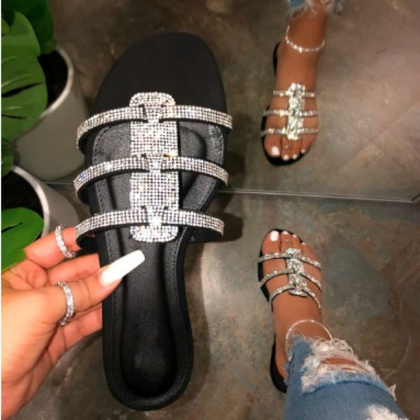 

new summer women crystal slippers glitter flat soft bling female black gold flip flops outdoor ladies slides beach shoes