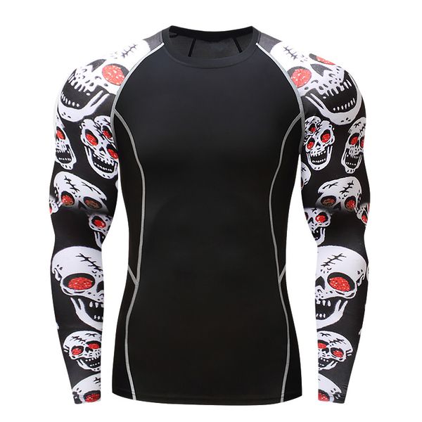 

017men compression shirts mma rashguard keep fit fitness long sleeves base layer skin tight weight lifting elastic mens t shirts, White;black