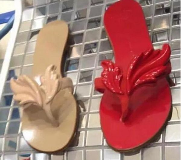 

metallic wing leaf beach slippers women gold nude white gladiator sandals summer designer flats shoes slides with original box and dust bag, Black