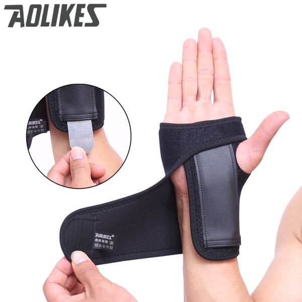 

aolikes adjustable hand brace sport wristband safe steel wrist support splint arthritis sprains strain hand bandage wrist wraps, Black;red
