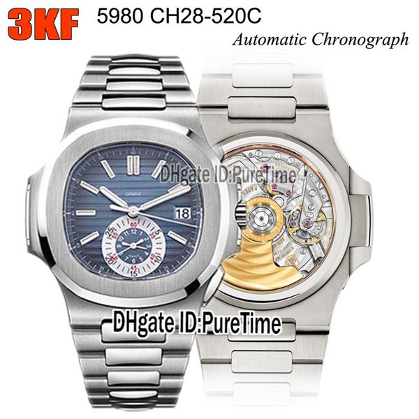 

3kf nautilus 5980-1a-001 ch28-520c автоматический хронограф мужские часы d-синий текстурный циферблат best edition браслет из нержавеющей ст, Slivery;brown