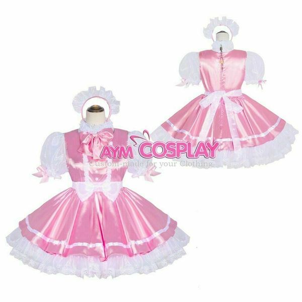 

lockable sissy boy maid satin-mini dress -piece tailor-made cos, Black;red