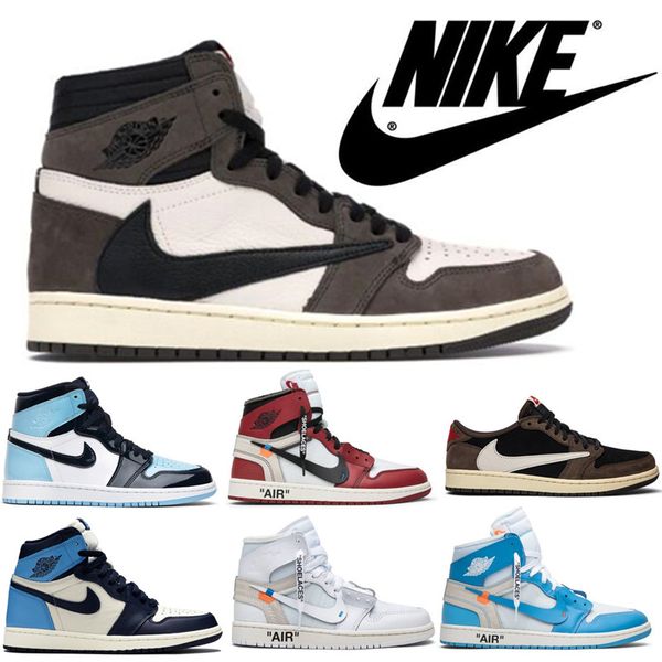 

jordan 1 off white travis scott low fearless obsidian multi mens basketball shoes unc banned bred toe men sport designer sneakers, Black