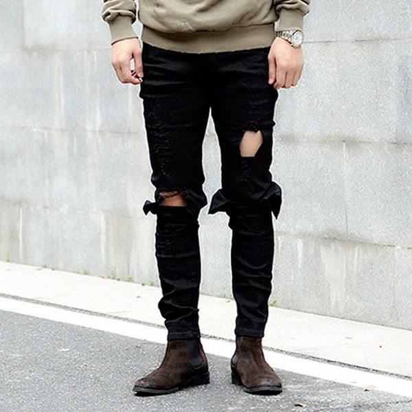 

west denim jumpsuit designer clothes rockstar justin bieber ankle zipper destroyed skinny ripped jeans for men fear of quality, Blue