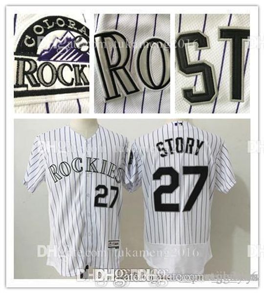 

Men's Colorado Trevor Story 27 Flex Base Rockies Baseball Jerseys 100% Stitched Embroidery Majestic White Home Jersey Free Shipping