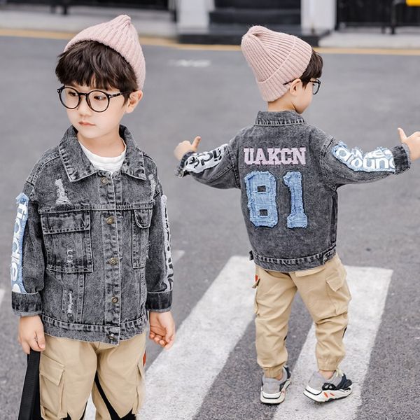 

2019 letter denim jacket for boys fashion coats children clothing autumn baby girls clothes outerwear cartoon jean jackets coat, Blue;gray