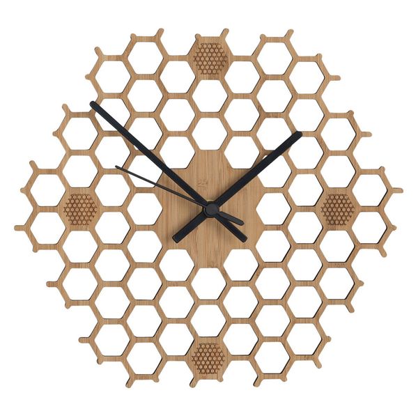 

bamboo non ticking kitchen honeycomb hexagonal silent sweep wall clock gift quartz minimalist contemporary bee home decor