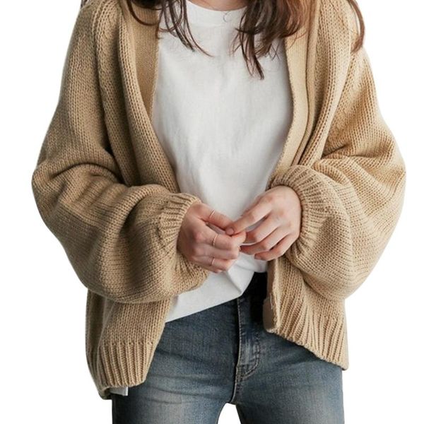 

solid color loose short knitted cardigan irregular casual students spring ladies autumn sweater coat sweet wind, White
