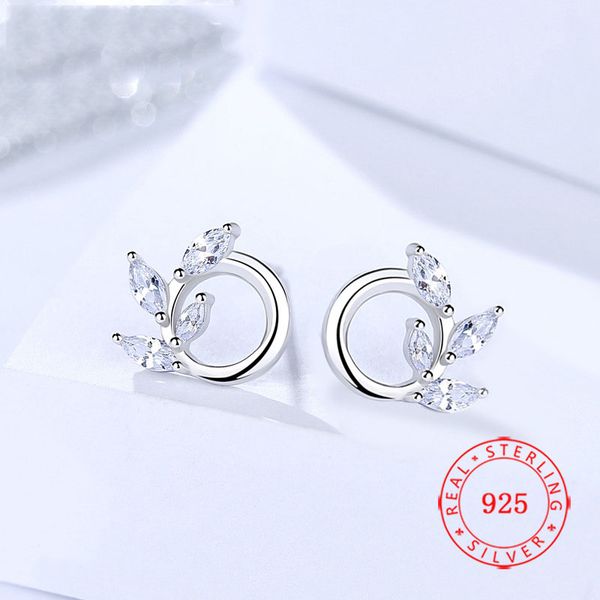 

new design 925 sterling silver rhodium plating cubic zircon circle round stud earrings 2019 fashion jewelry simple stud earring, Golden;silver