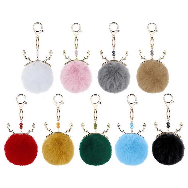 

zwpon trendy gold antlers key chain big comfortable pompon key chain accessories for woman fashion jewelry, Silver