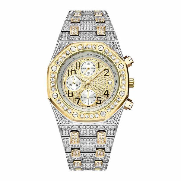

fashion men diamond watches timing function quartz movement royal oak watch female designer watches stainless iced out watch montre de luxe, Slivery;brown