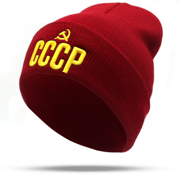 

new cccp ussr 3d embroidery knitted beanie cap flexible cotton casual caps women fashion beanies men winter warm hats wholesale