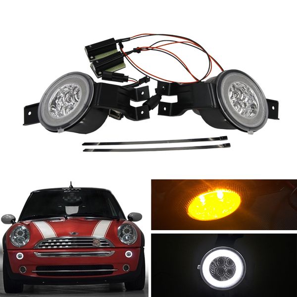 

e4 r87 clear lens full led drl halo amber turn signal light assembly kits for mini cooper convertible r50 r52 r53 car-styling
