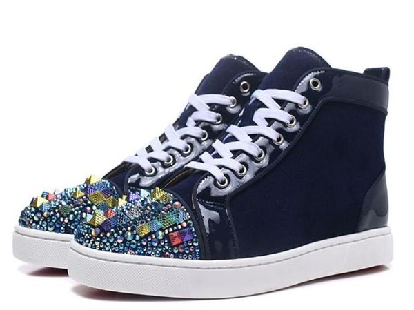 

2019 new designer red bottoms slip-on roller boat casual shoes mens women suede spike crystal genuine leather sport sneakers party, Black