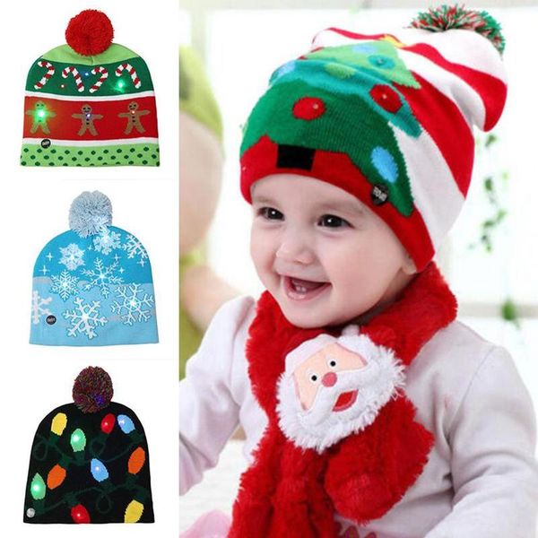 

christmas hat led light cartoon santa claus beanie ugly sweater christmas hat beanie light up knitted santa claus hats for children, Blue;gray