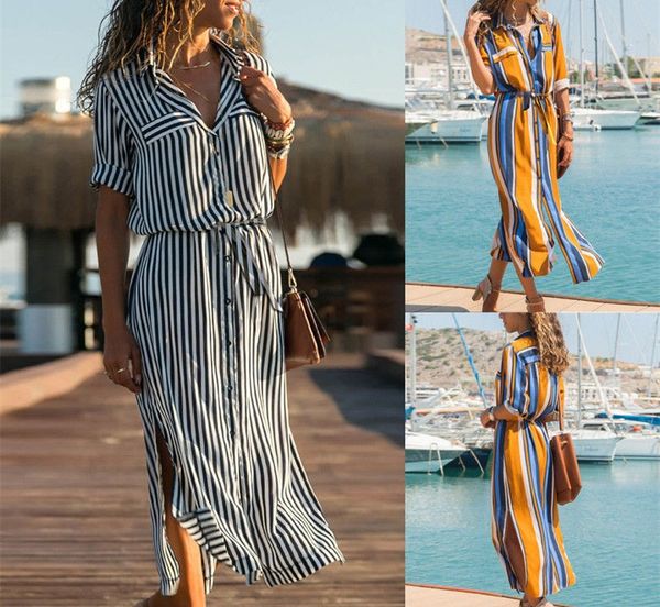 

women's short sleeve casual v-neck button dress fashionable long evening party shirt dresses beach summer sundress, Black;gray