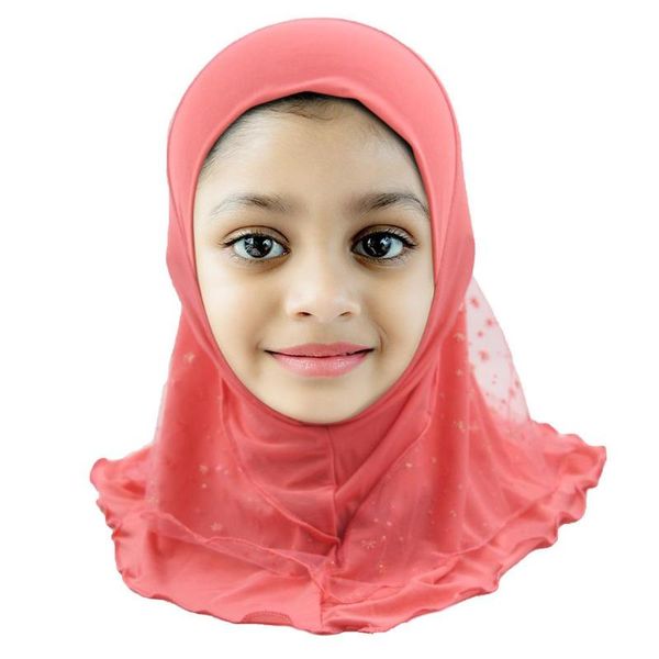 Ragazze estive Garza Foulard musulmano Bambini traspiranti Collo elastico Sciarpa a copertura totale Cappellini avvolgenti morbidi per regali per bambine 10 colori