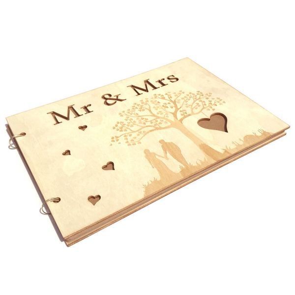 

20 pages wooden guest sign book for birthday party reception wedding mr & mrs personalised home decoration signature book other event part