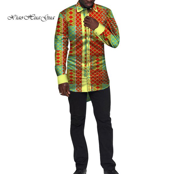 

men long sleeve shirt bazin riche men casual african print shirt coat causal party office shits wyn544, White;black