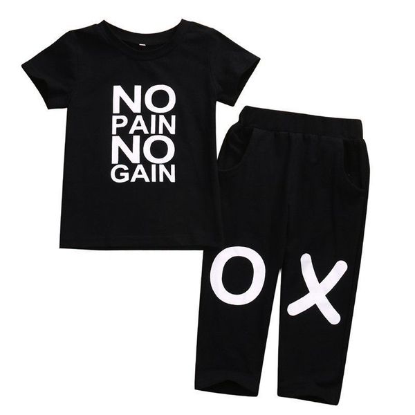 

toddler kids baby boys summer letter printing casual clothes t-shirt +pants outfits 2pcs set, White