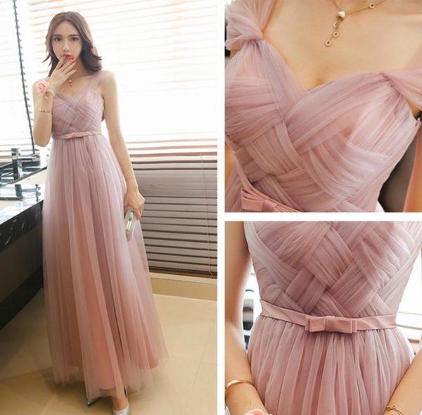 

dusty pink long bridesmaid dresses 2020 sweetheart tulle pleated prom party gowns maid honor dresses dama dresses vestiods, White;pink