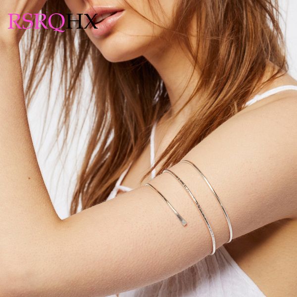 

punk upper arm bracelet bangles for women open curve armlet arm band jewelry concise style gold silver color girlfriend gifts, Black
