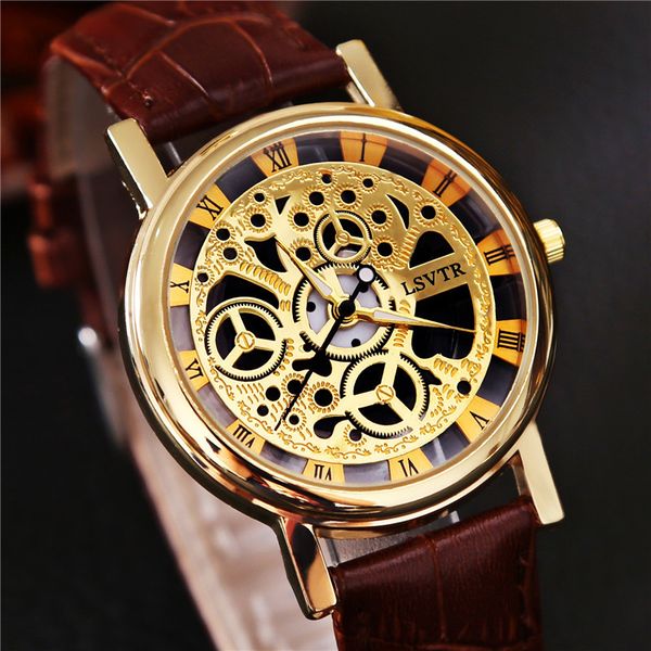 

vogue double-sided hollowed korean tide business men watch, Slivery;brown