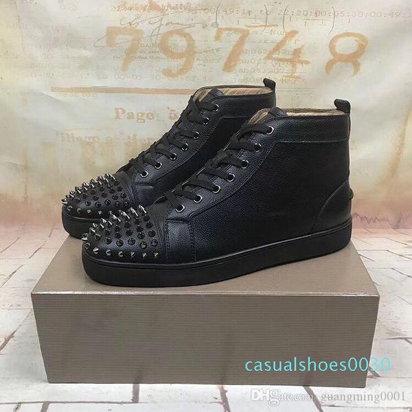 

new arrival mens womens black matter leather with black spikes high sneakers,designer men causal sports shoes drop shipping 30c