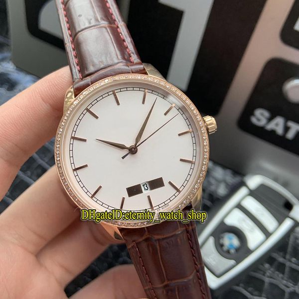 

luxury astrale j017533200 white grand feu dial japan miyota automatic mens watch diamond bezel leather strap leisure watches, Slivery;brown