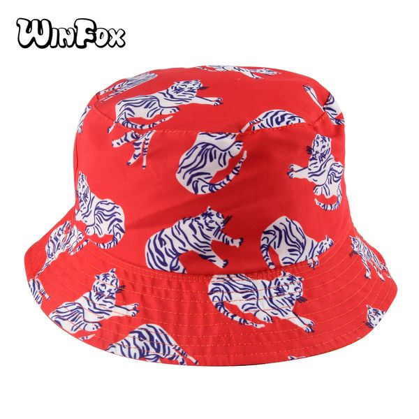 

winfox 2018 new fashion summer reversible orange tiger bucket hats gorro pescador fisherman caps for women ladies girls, Blue;gray