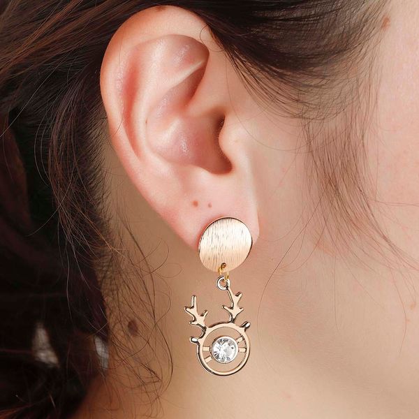 

animal deer horn disc stud earrings women birthday gift elk antler zircon long earring new year christmas gift jewelry brinco, Golden;silver