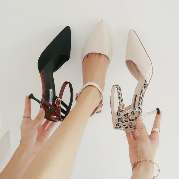 

fashion women high heels pointed toe sandals leopard casual female concise shoes wedding party sandalias femeninas y16-18, Black