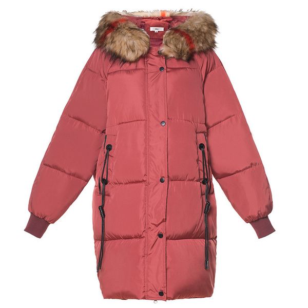 

winter long women jacket korean hooded cotton coat fur collar slim loose thick warm outerwear female zipper jackets plus size, Black