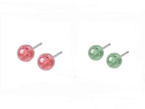 

925 sterling silver natural stone crystal charm stud earrings for women girls green ghost strawberry crystal ear jewelry simple style, Golden;silver