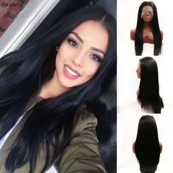 Sweetheart 26 Inches Long Black Wig Straight Synthetic Lace Front
