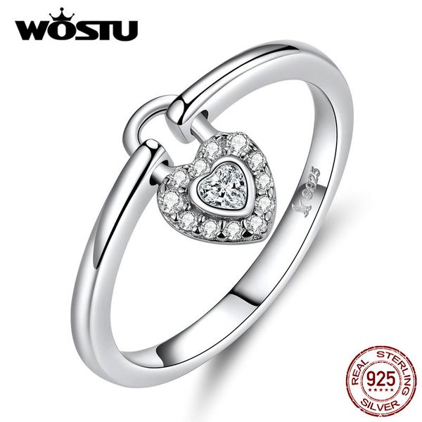

wostu 2019 new 100% real 925 sterling silver the lock heart rings for women mean love forever birthday party gift cqr589, Golden;silver