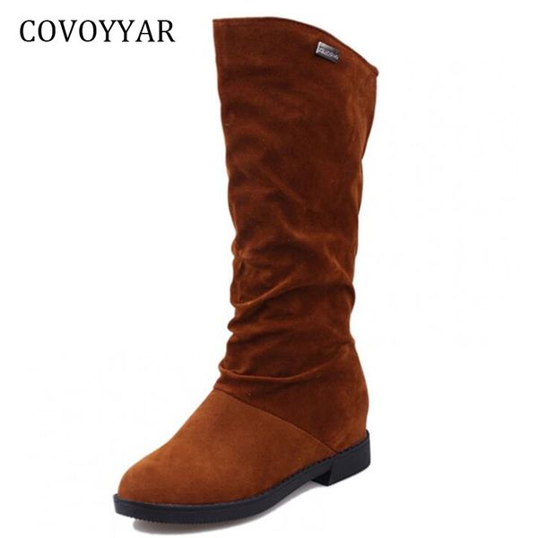 

covoyyar 2018 mid calf boots autumn winter fashion women snow boots flock solid women flat shoes plus size 40 wbs790, Black