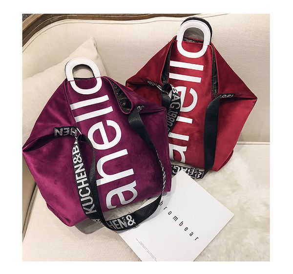 

large-capacity velvet handbag fashion lady letter shoulder crossbody bag women's shopping bag tote 6 styles, Black