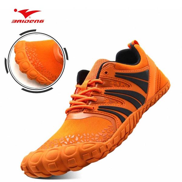 

baideng water shoes 2020 men orange camouflage aqua shoes five finger barefoot beach diving swimming sneakers man big size 48