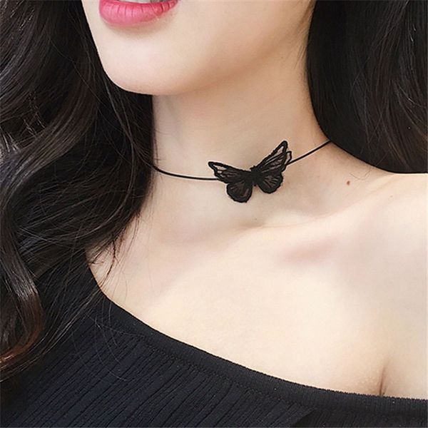 

charm white / black lace butterfly choker necklace exaggeration elegance short clavicle necklace for women birthday gift jewelry, Golden;silver