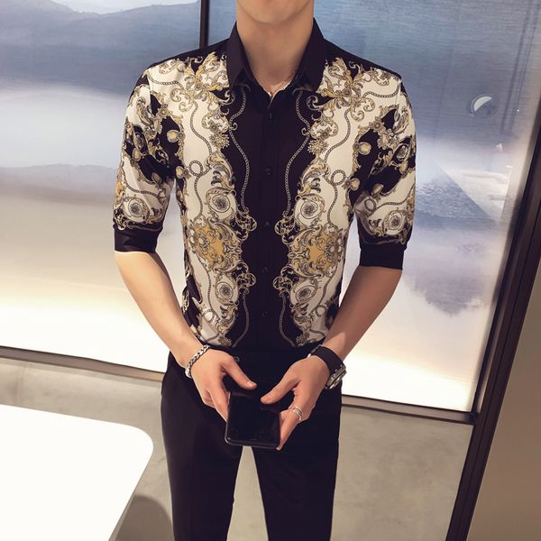 

2020 camisa masculina роскошные ретро печати мужская рубашка лето уличная социальная повседневная тонкий платье рубашки ночной клуб смокинг, White;black