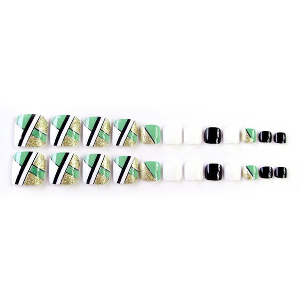 

24pcs/set colorful fake toe nails tips short square type toes nail art tips decor qrd88, Black