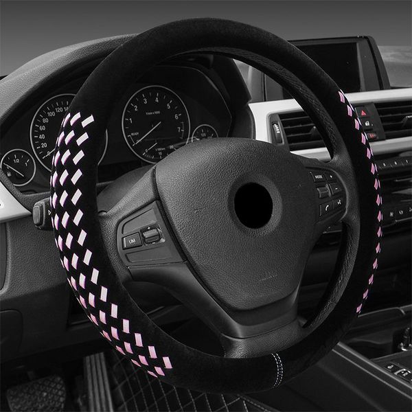 

2019 winter warm girl women automotive car steering wheel cover universal 15 inch red auto accessories gift