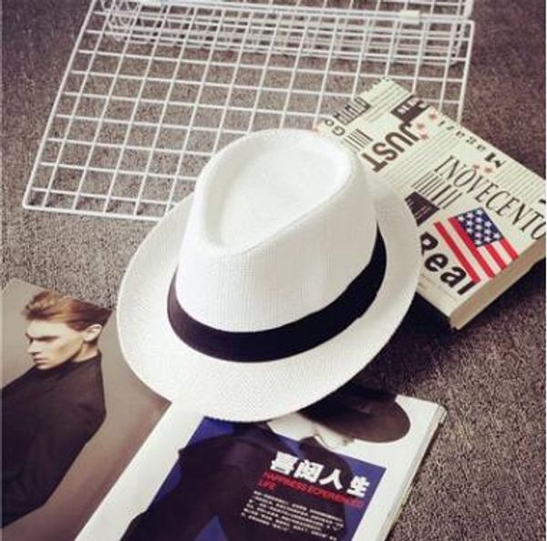 

men women hat kids children straw hats cap soft fedora panama belt hats outdoor stingy brim caps spring summer beach caps, Blue;gray